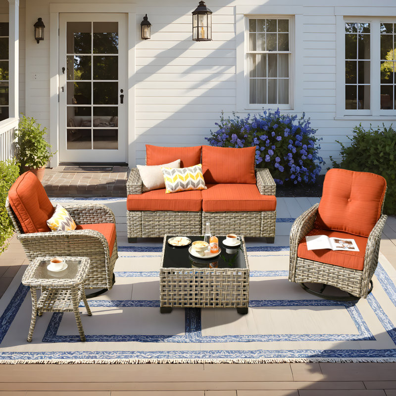 6 Piece Sofa Seating Group With Fire Pit And Cushions