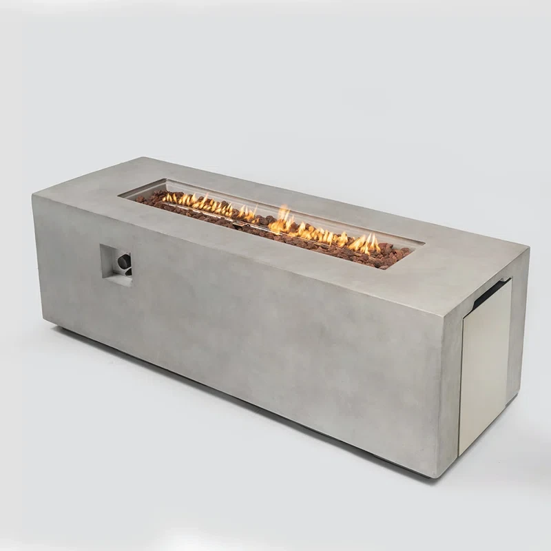 Tyshaun 23.7" H x 70.2'' W Concrete Propane Outdoor Fire Pit Table with Lid