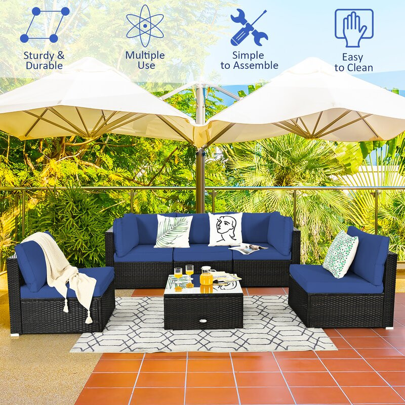 6 Piece Rattan Sectional Seating Group with Cushions