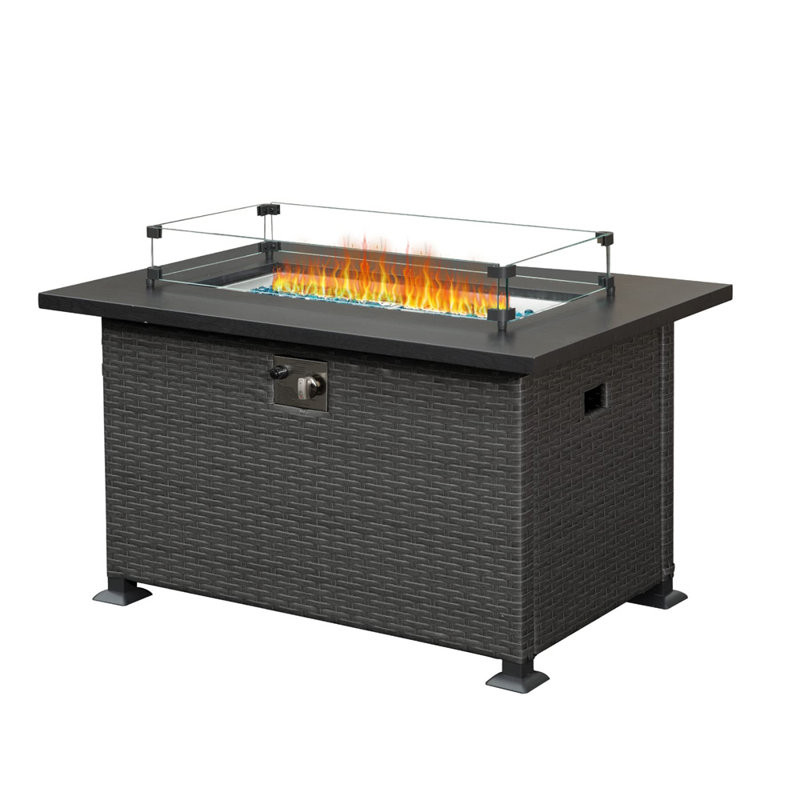 Sook 24.41'' H x 43.31'' W PE Wicker Propane Outdoor Fire Pit Table with Lid