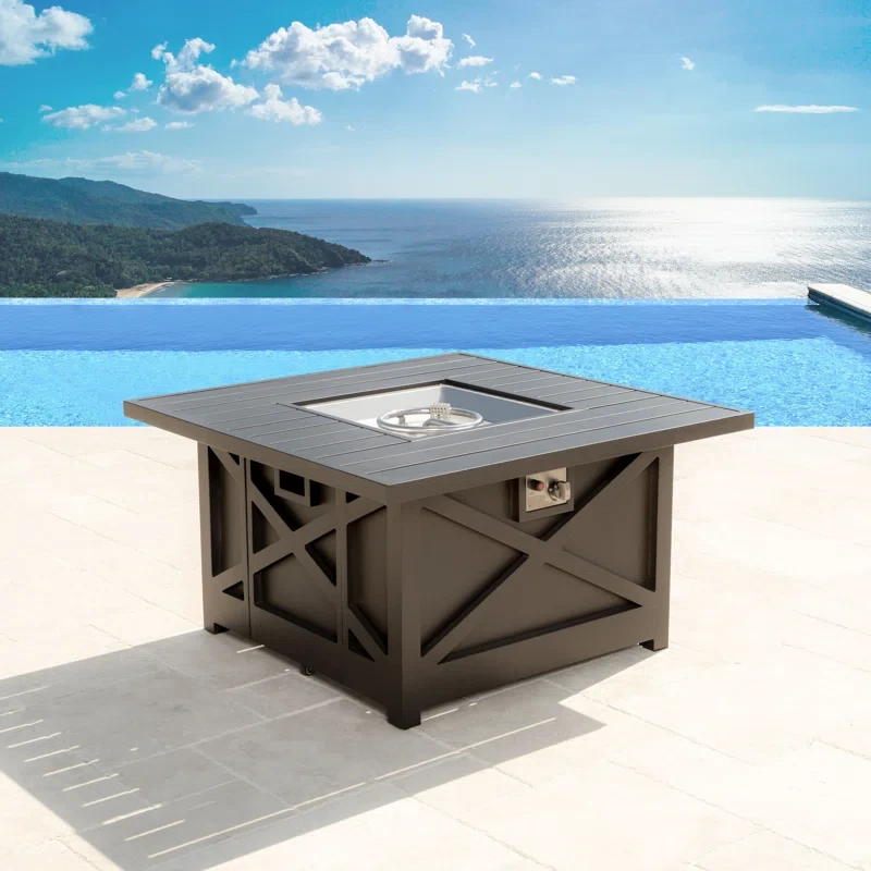 Tachani 23'' H x 42'' W Aluminum Propane Outdoor Fire Pit Table