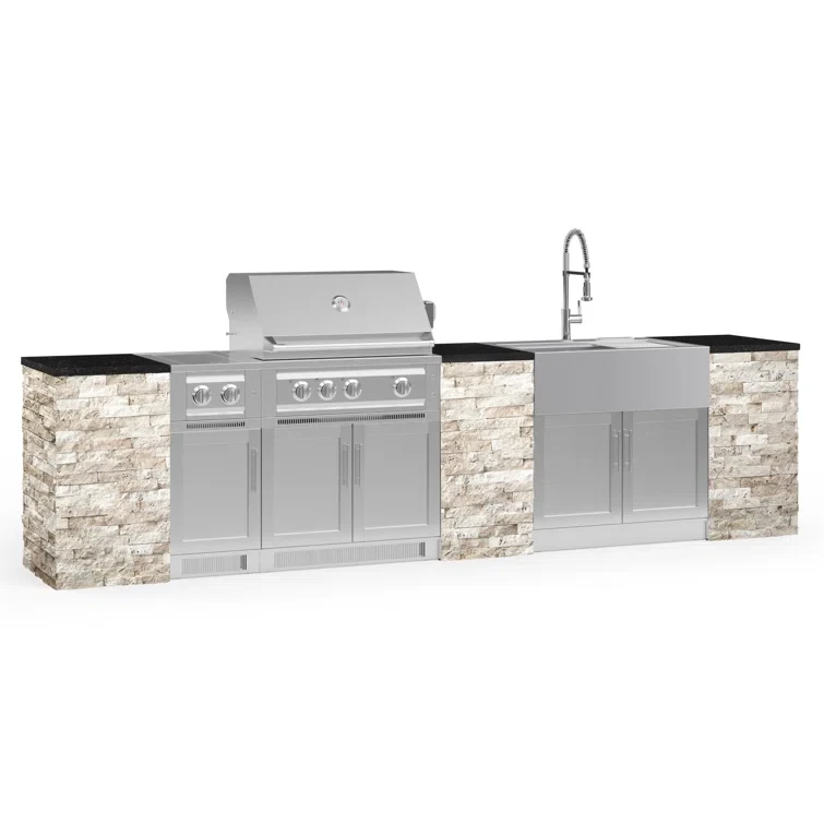 Outdoor Kitchen Signature Series 11 Piece Cabinet Set with 33 in. Propane Gas Platinum Grill