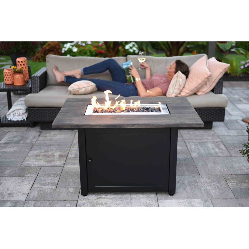 Endless Summer, The Marc, 40" x 28" Rectangle LP Gas Outdoor Fire Pit with Faux Wood Mantel