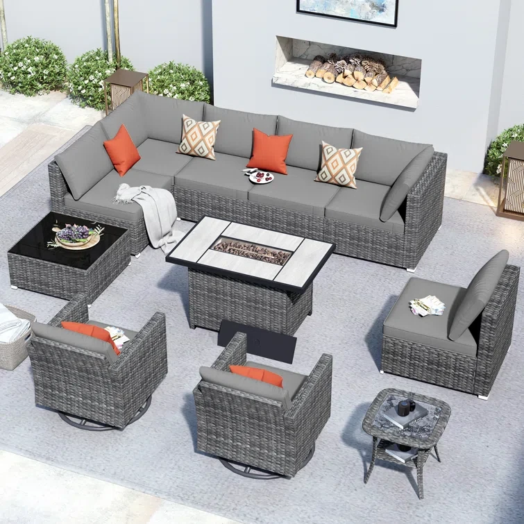 8 - Person Outdoor Seating Group with Cushions & Firepit