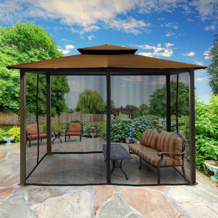 Barcelona 10 Ft. W x 12 Ft. D Aluminum Patio Gazebo with Mosquito Netting