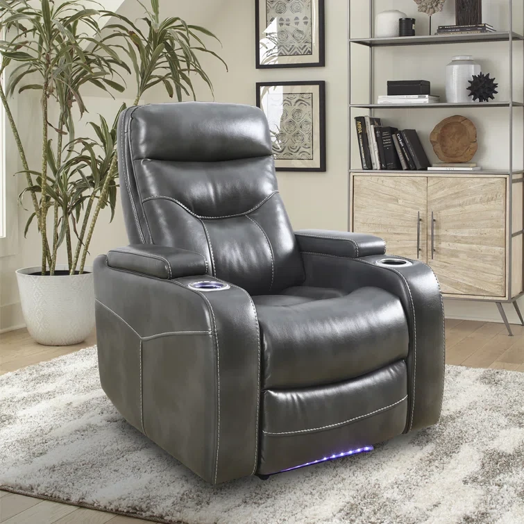 Upholstered Power Reclining Home Theater Seat with Cup Holder