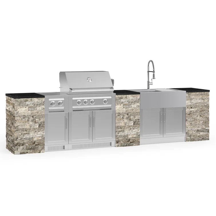 Outdoor Kitchen Signature Series 11 Piece Cabinet Set with 33 in. Propane Gas Platinum Grill