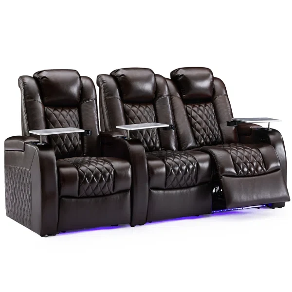 Leather Home Theater Seating with Cup Holder (Set of 3)