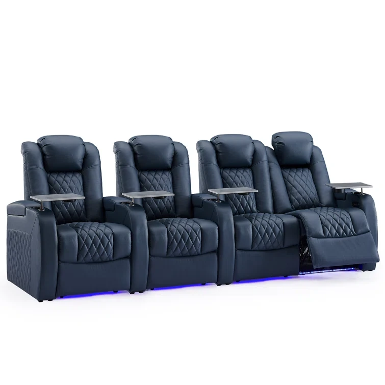 Leather Home Theater Seating with Cup Holder (Set of 4)