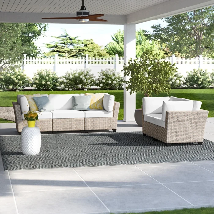 Anupras 5 Piece Outdoor Sectional Conversation Set with Loveseat and Sofa