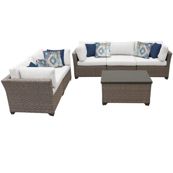 Anupras 6 Piece Outdoor Sectional Conversation Set with Loveseat, Sofa, and Storage Coffee Table