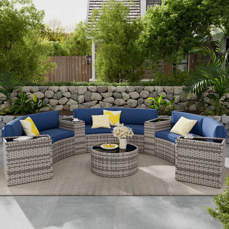 Curved Outdoor Sofa Set - Stylish Wicker with Storage Table for Cozy Comfort