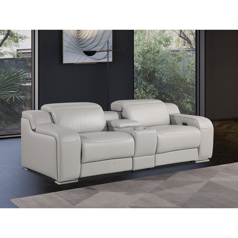 3-Piece 2-Power Reclining Italian Leather Loveseat With Power Headrest