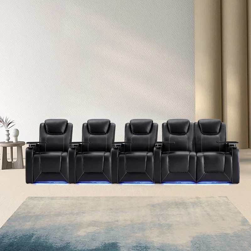 Faux Leather Home Theater Seating with Cup Holder (Set of 5)