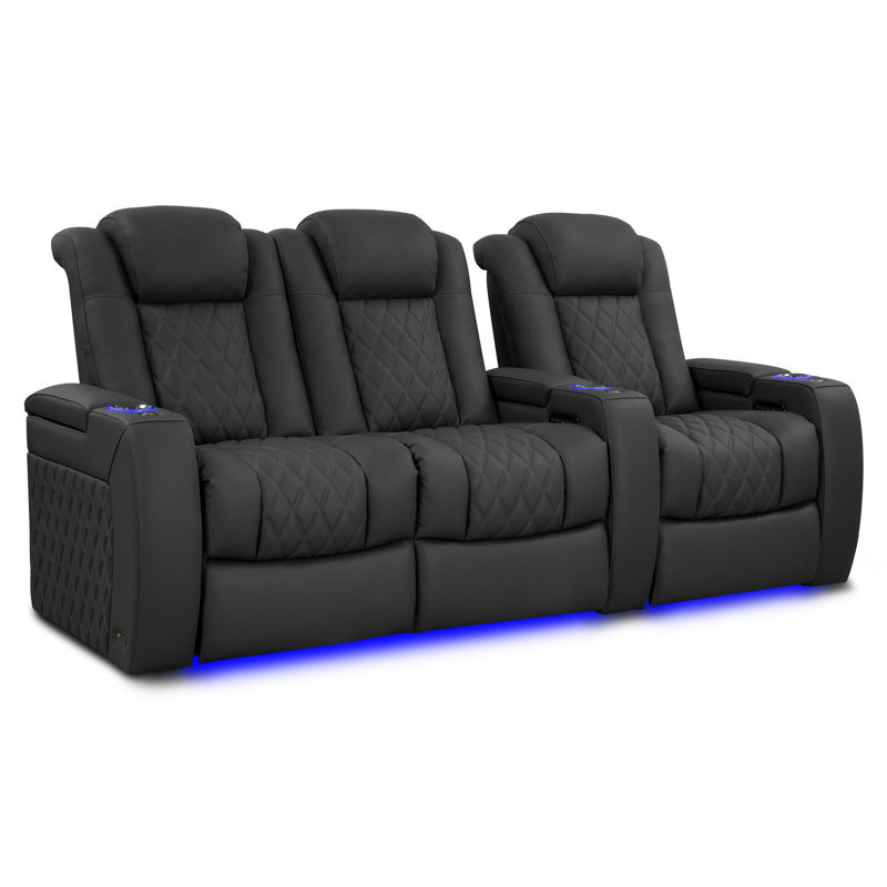 Leather Home Theater Seating with Cup Holder Leather Type:  Graphite Genuine Leather