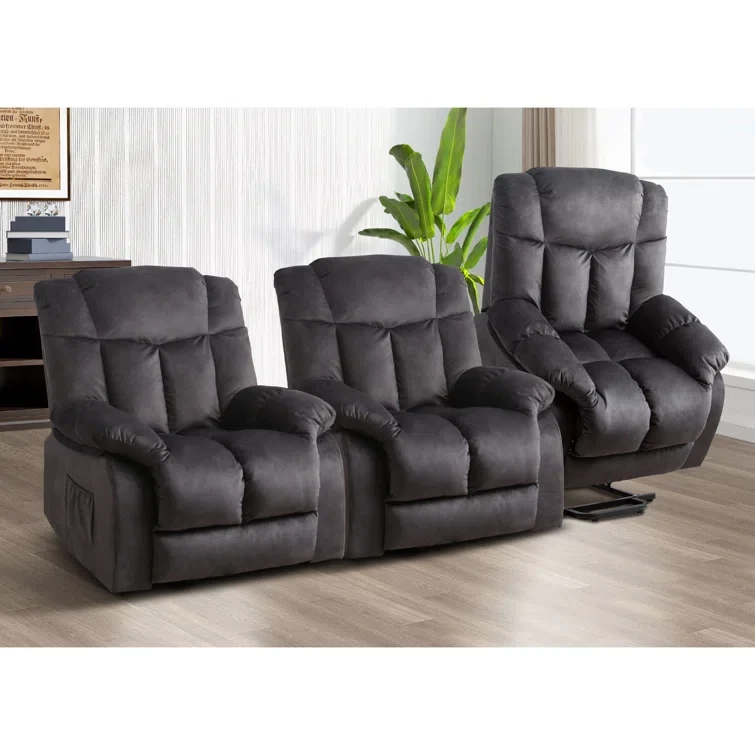 Beitz 38.5" Wide Modern Microfiber Power Lift Assist Reclining Home Theater Seating (Set of 3)