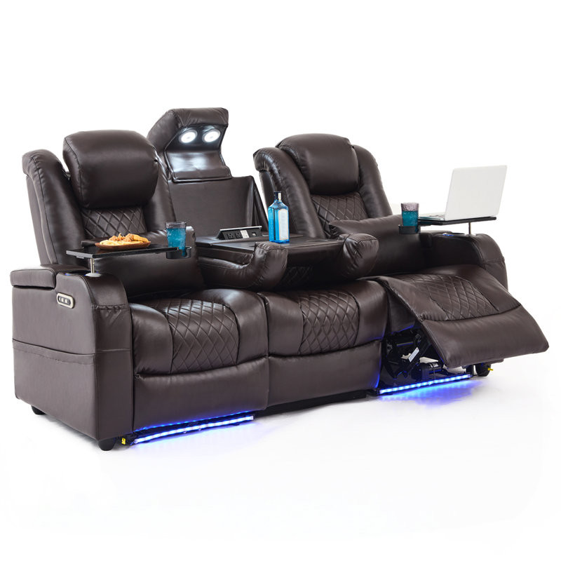 Home Theater Seating Seats, Movie Theater Chairs Theater Recliner With 7 Colors Ambient Lighting, Lumbar Pillow, Touch Reading Lights, Tray Table