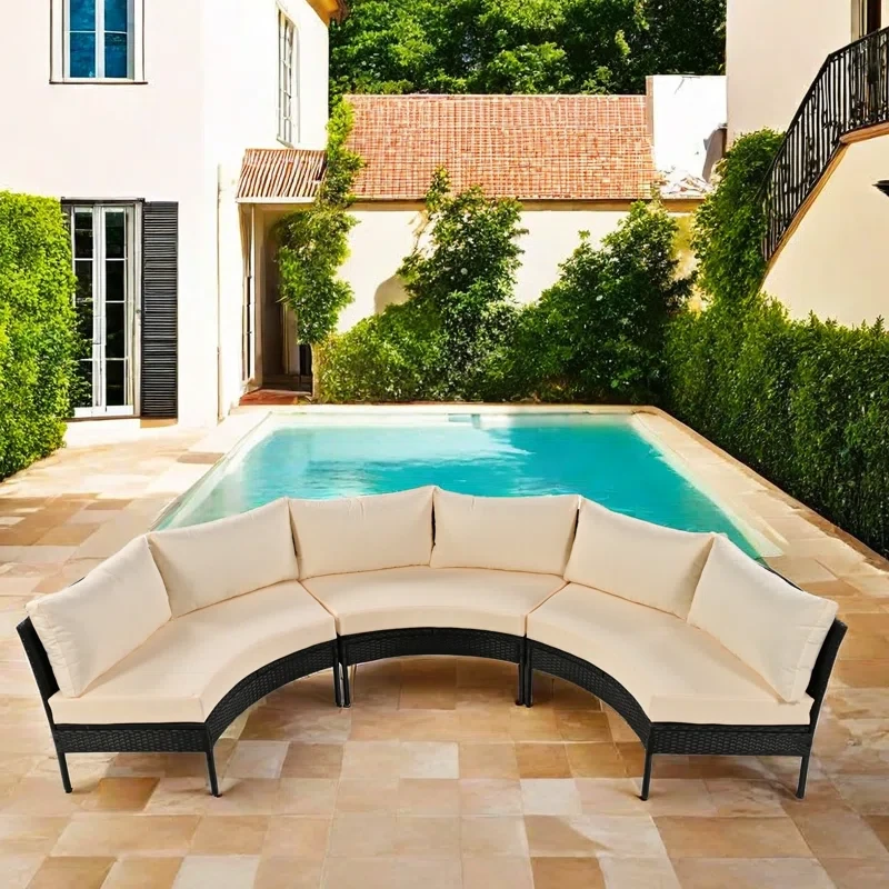 Dadne 3 Pieces Curved Outdoor Conversation Set with Cushions