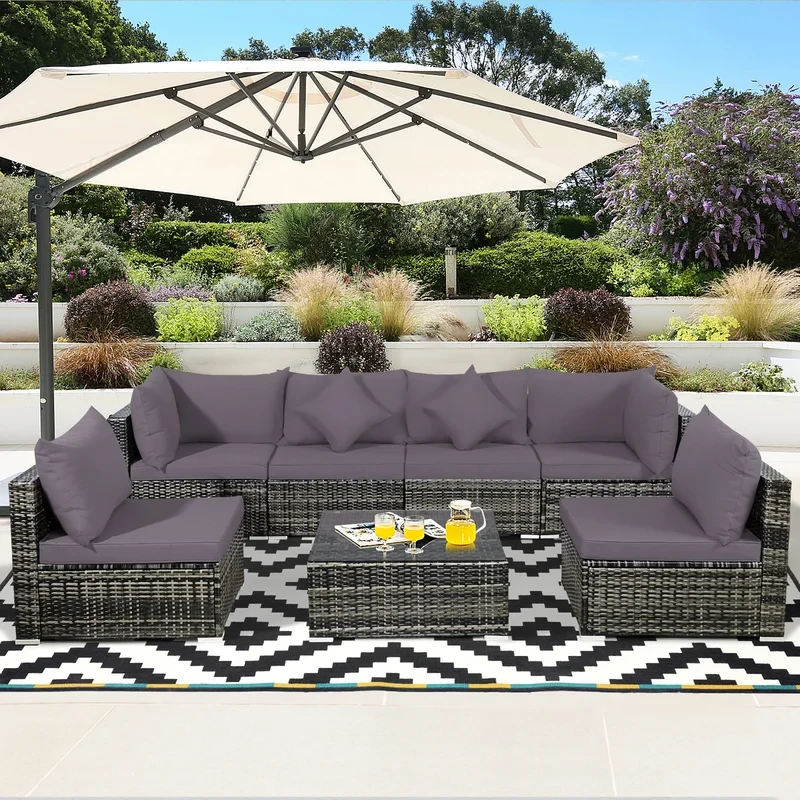 Feliz 7 Piece Rattan Sectional Sofa Conversation Set with Cushions