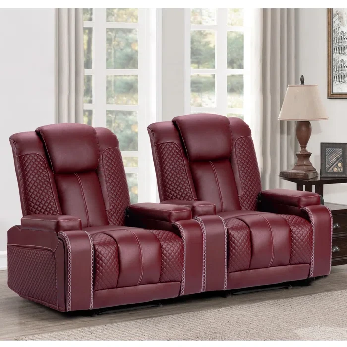 37'' Wide Modern And Overstuffed Breathable Leather Reclining Home Theater Seat With Cup Holder (Set Of 2)