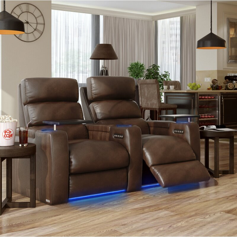 Leather Power Reclining Home Theater Seating with Cup Holder