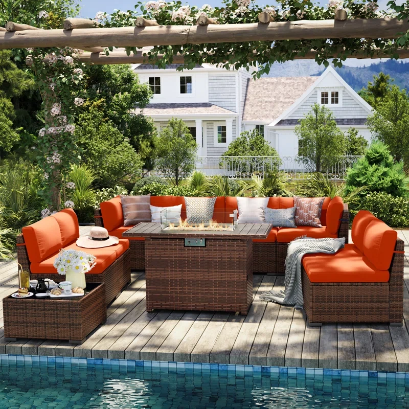 8 Person Rattan Sectional Seating Group With Cushions