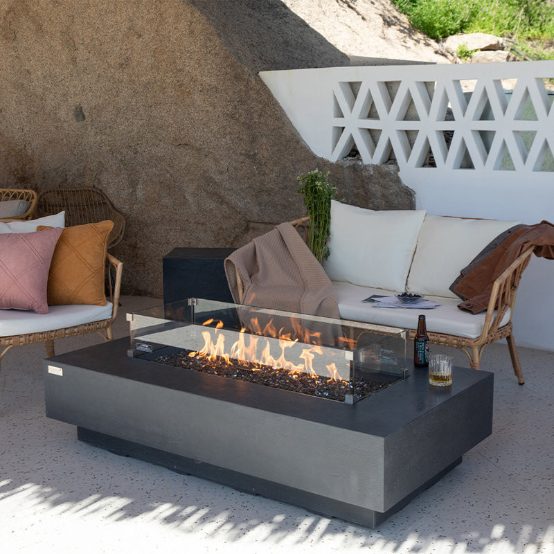 13.8" H x 60" W Concrete Outdoor Fire Pit Table with Lid