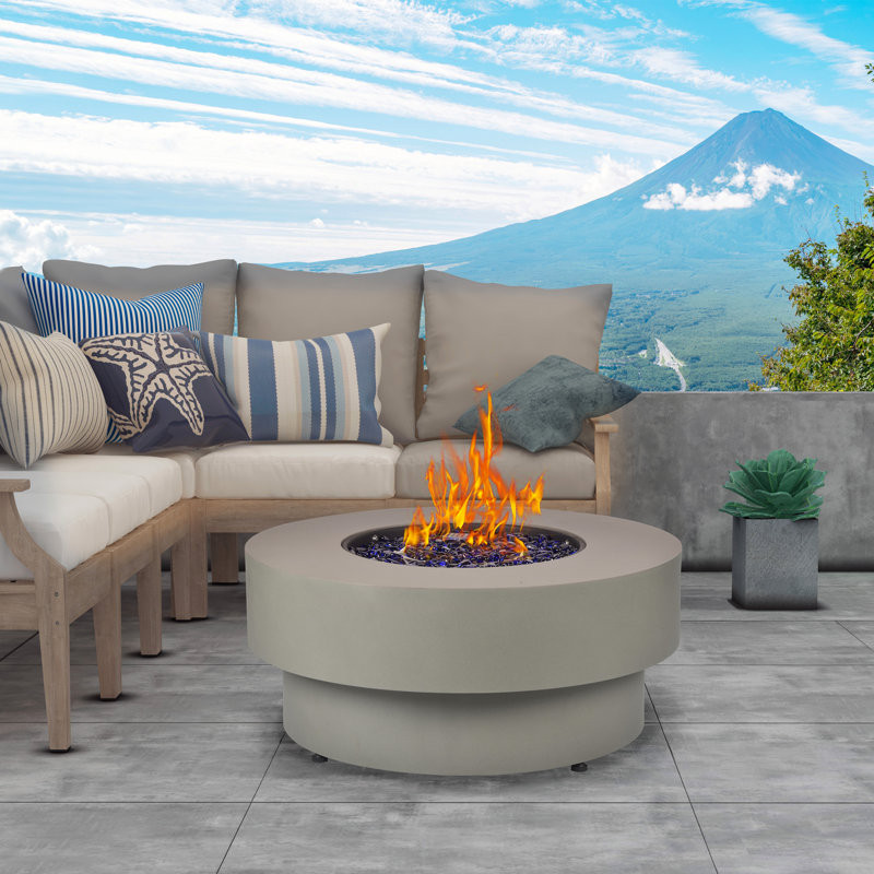 Brodie-Leigh 14.5" H x 32.5" W Steel Propane Outdoor Fire Pit Table, 50,000 BTU Round Gas Fire Pit Table with Lid, Flint Gray