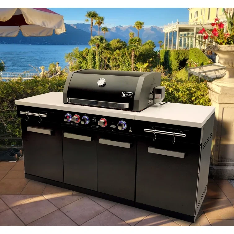 Mont Alpi 5-Burner 63000 BTU Black Stainless Steel Outdoor Kitchen Island Barbecue Gas Grill