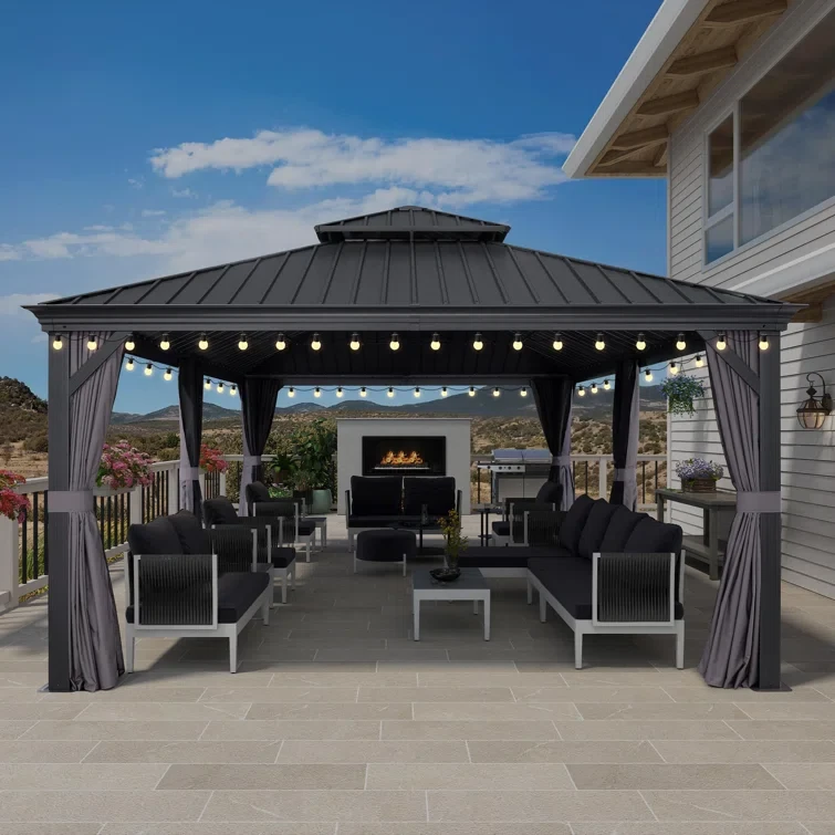 Metal Roof with Light 19 Ft. W x 11 Ft. D Aluminum Patio Gazebo