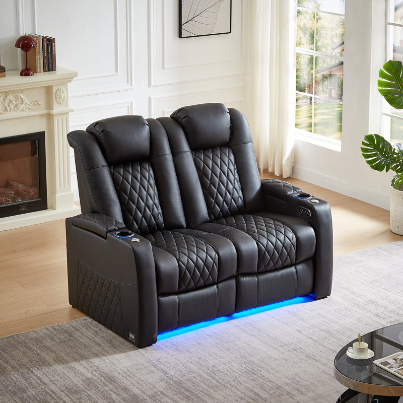 Ivy Bronx Leather Home Theater Seating, Game Seats Movie Theater Chairs Theater Recliner Sofa