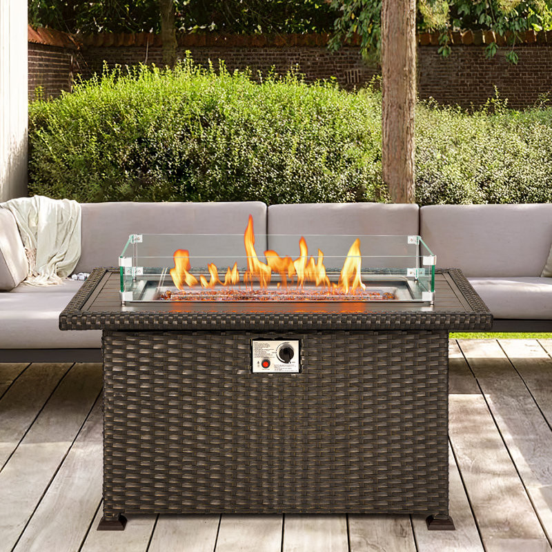 Ganey 46.5" H x 29.5" W Aluminum Propane Outdoor Fire Pit Table with Lid