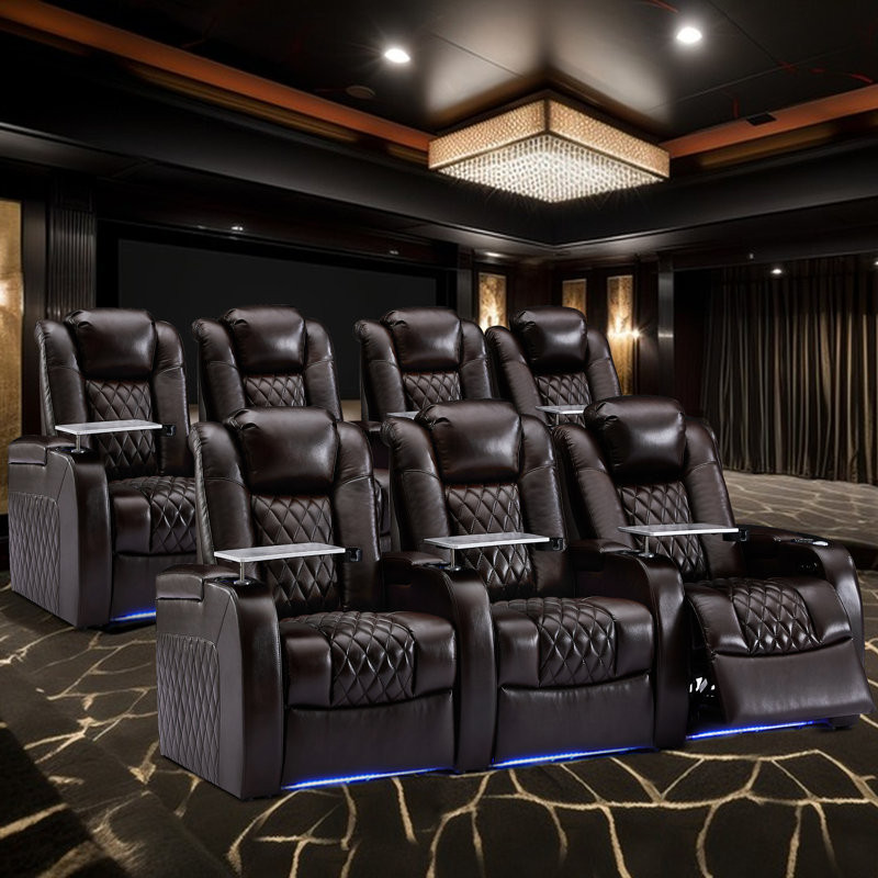 Upholstered Home Theater Seating with Cup Holder