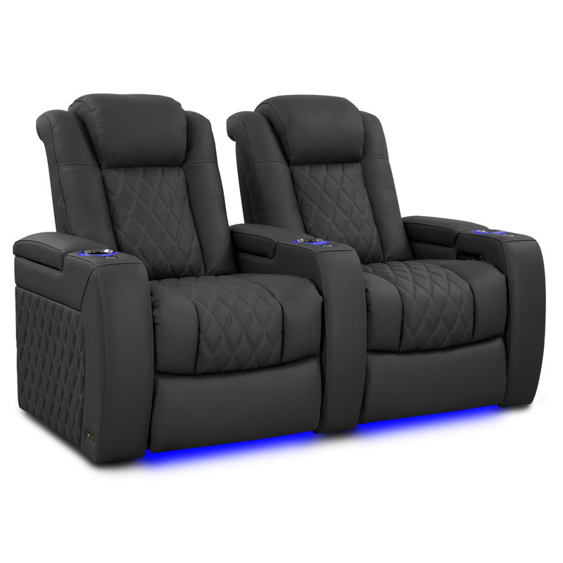 Leather Home Theater Seating with Cup Holder Leather Type:  Graphite Genuine Leather