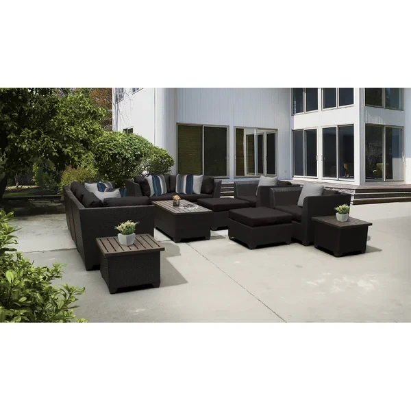 Anastase 12 Piece Wicker Outdoor Sectional Seating Group with Storage Coffee Table and End Tables