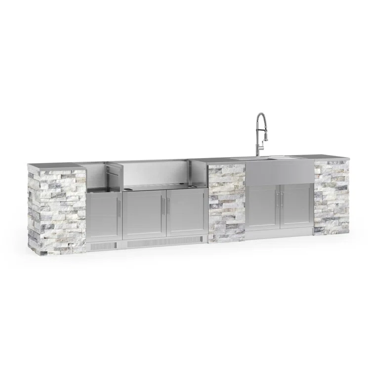 Outdoor Kitchen Signature Series 11 Piece Cabinet Set with Grill Cabinet and Stainless Steel Top