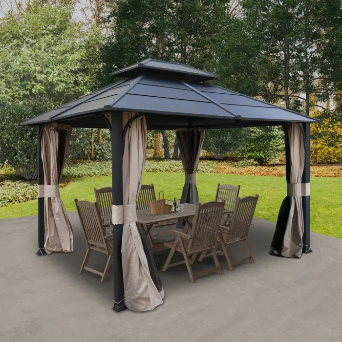 10 Ft. W x 12 Ft. D Metal Gray 2-Tier Patio Gazebo