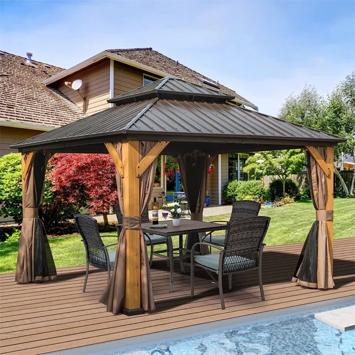 Siyon 12 Ft. W x 12 Ft. D Wood Grain Aluminum Patio Gazebo