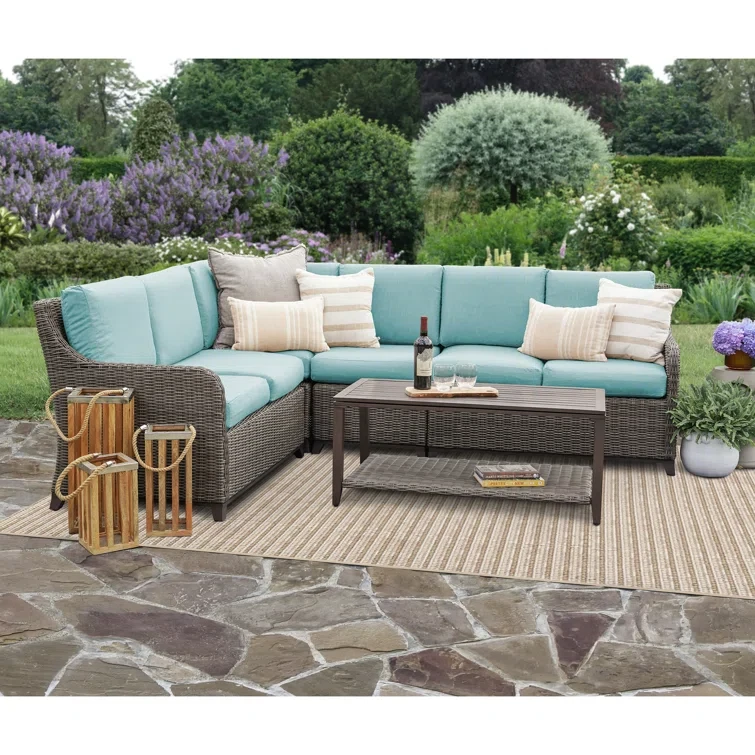 5 Piece Rattan Sectional Seating Group with Cushions