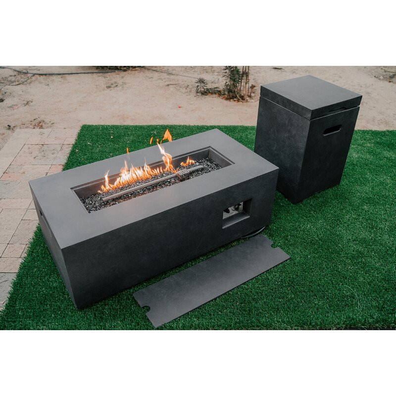 17 Stories 42"l Rectangular Charcoal Eco-friendly Concrete/metal Outdoor Propane Gas Modern Smokeless Fire Pit Table W/tank Cover Storage Box