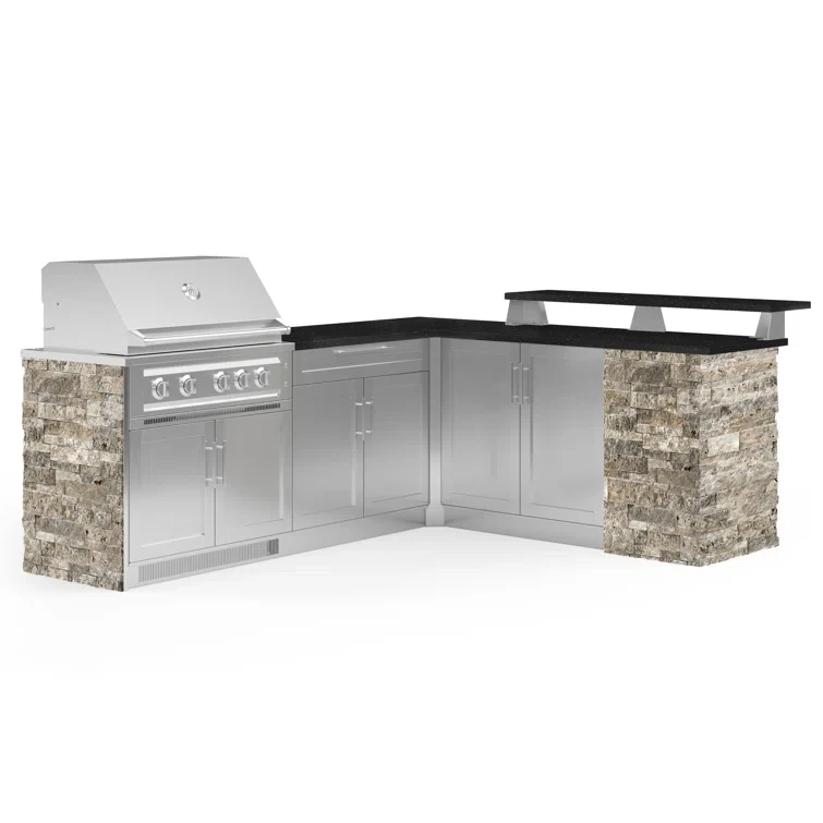 Outdoor Kitchen Signature Series 8 Piece L Shape Cabinet Set with 36 in. Propane Gas Platinum Grill