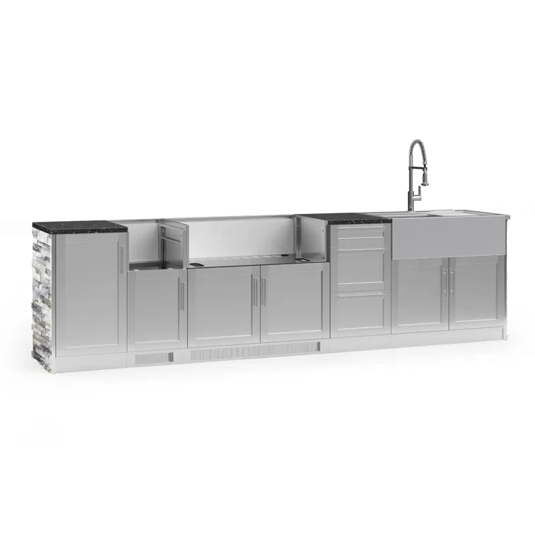 Outdoor Kitchen Signature Series 10 Piece Cabinet Set with Sink, Grill Cabinet and Granite Top