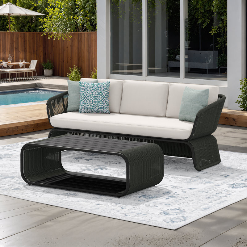 3 - Person Aluminum & Wicker Outdoor Sofa Seating Group With Sunbrella Cushions & Pillows