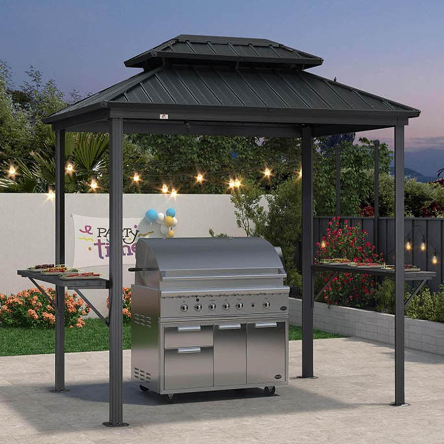 PURPLE LEAF Hardtop Grill Gazebo for Patio Bronze Permanent Metal Roof Outside Sun Shade Outdoor BBQ Canopy