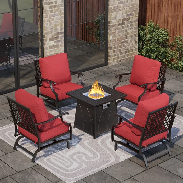 Asfand 4 - Person Outdoor Seating Group with Rocking Lounge Chairs& Firepit Table