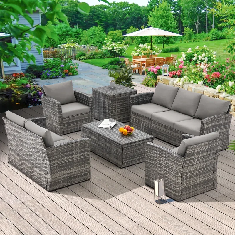 Aun 7 - Person Outdoor Seating Group with Cushions