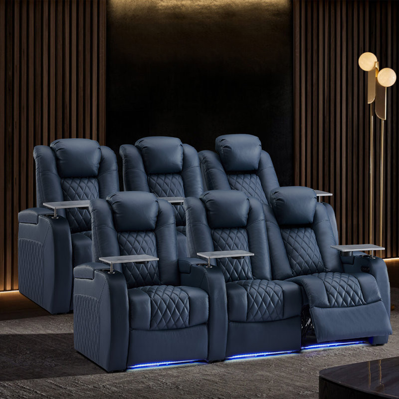 Upholstered Home Theater Seating with Cup Holder