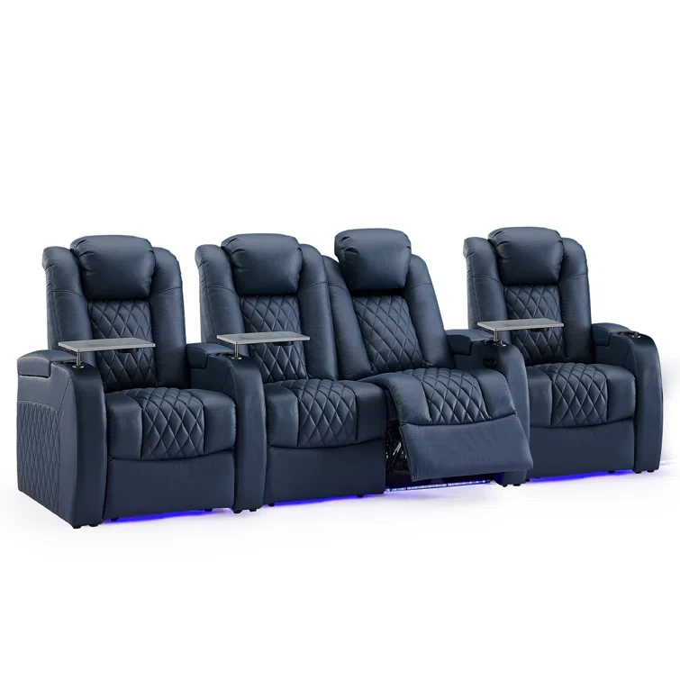 Leather Home Theater Seating with Cup Holder (Set of 4)