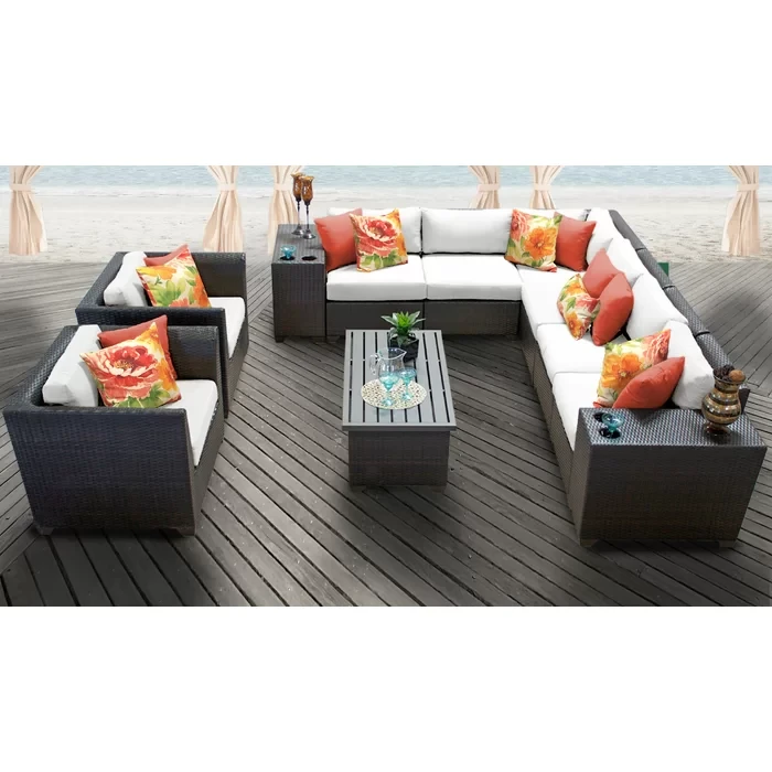 Larrissa 11 Piece Rattan Sectional Seating Group with Cushions