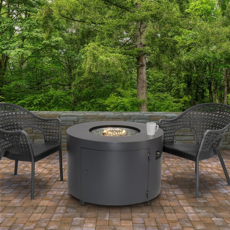 24.4" H x 38" W Aluminum Propane Outdoor Fire Pit Table with Lid